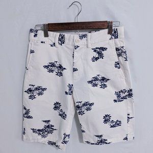 Old Navy Mens Ultimate Slim Hawaiian Shorts White Palm Tree Print 28 Waist